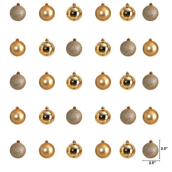 Nearly Natural 2.5” Shatterproof Christmas Ornament Set of 30 Gold Glitter NIB - Picture 3 of 4